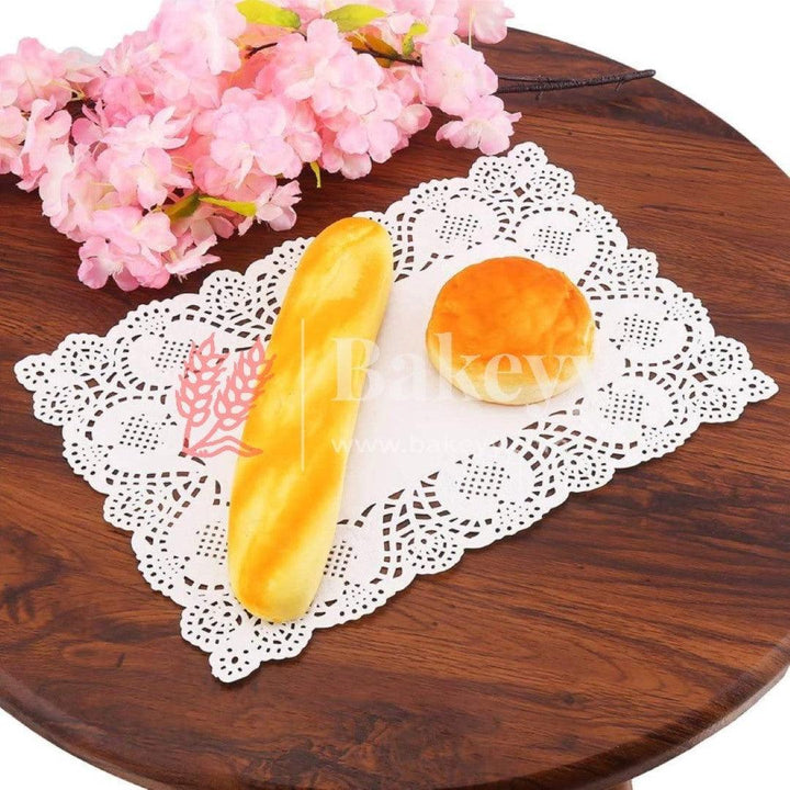 Paper Rectangle Doilies Cake Liner Table Mats (White, 20x30 cm) 100 Pieces - Bakeyy.com