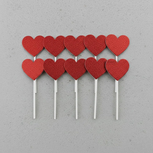 Glitter Heart Cake Topper Set | Premium Sparkle Picks for Cakes, Cupcakes & Desserts | Pack of 10
