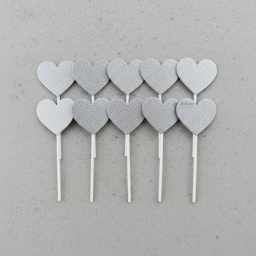 Glitter Heart Cake Topper Set | Premium Sparkle Picks for Cakes, Cupcakes & Desserts | Pack of 10