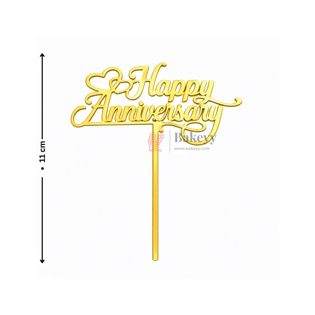 Premium Gold Mirror Cake Paper Topper – Happy Anniversary & Couple Theme l Pack of 1