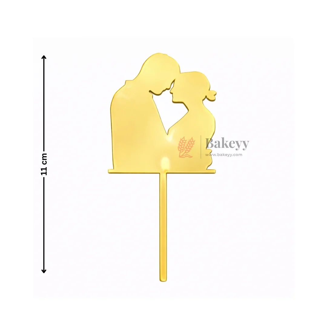 Premium Gold Mirror Cake Paper Topper – Happy Anniversary & Couple Theme l Pack of 1