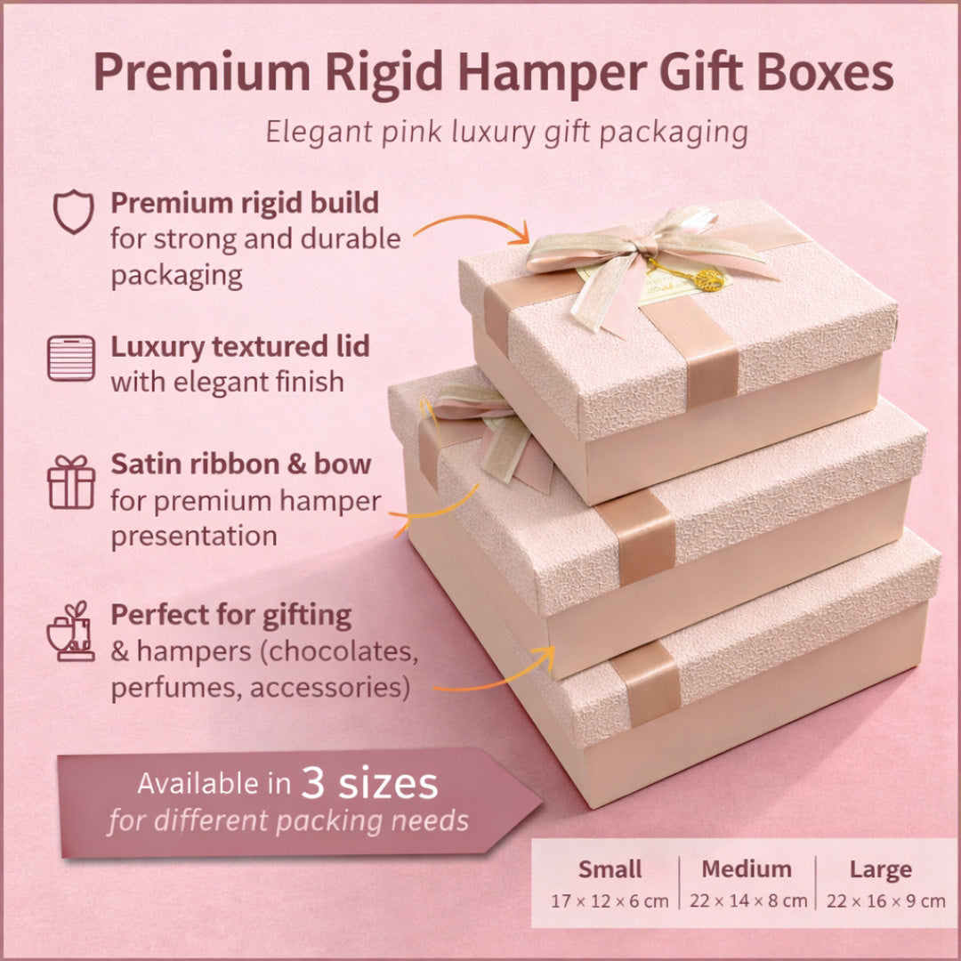 peach Textured Luxury Gift Box | Premium Rigid Hamper Gift Box with Lid & Ribbon | 3 Sizes Available | pack of 1