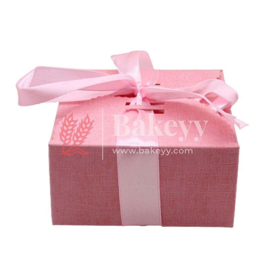 Pink Gift Box for Presents, 10 Pack Empty Kraft Gift Boxes with Ribbon For Packaging Candy, Cookie, Chocolate | Pack of 10 - Bakeyy.com - India - Pink Gift Box for Presents, 10 Pack Empty Kraft Gift Boxes with Ribbon For Packaging Candy, Cookie, Chocolate | Pack of 10 - Large (12x12x6 cm)