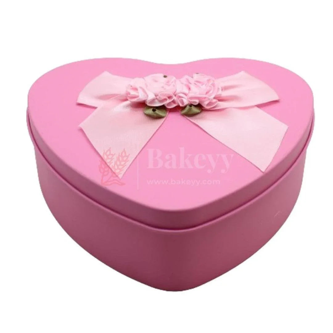 Extra Large-Size 4| Mixed Colours with Mixed Bow Heart Empty Decorative Tin Box | Pack of 2