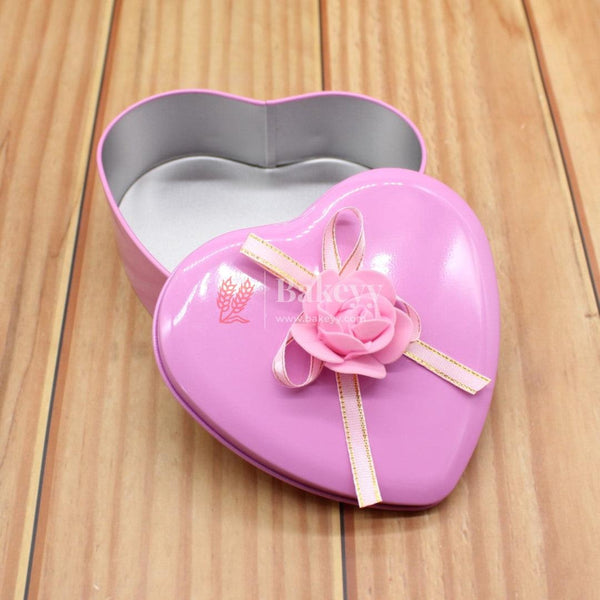 Pink Heart Empty Decorative Tin Box | Gift Box | Chocolate Box | Sweet Box | Jewellery Box | Luxury Box | Pack Of 6 - Bakeyy.com