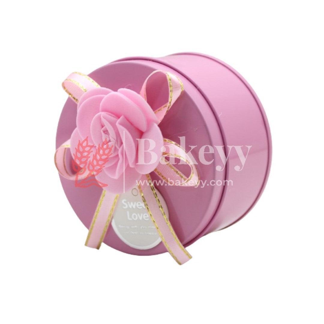 Pink Round Empty Decorative Tin Box | Gift Box | Chocolate Box | Sweet Box | Jewellery Box | Luxury Box - Bakeyy.com - India - Pink Round Empty Decorative Tin Box | Gift Box | Chocolate Box | Sweet Box | Jewellery Box | Luxury Box - Default Title