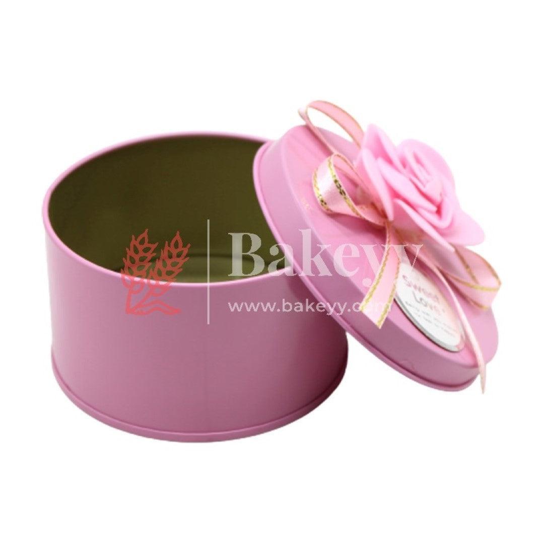 Pink Round Empty Decorative Tin Box | Gift Box | Chocolate Box | Sweet Box | Jewellery Box | Luxury Box - Bakeyy.com - India - Pink Round Empty Decorative Tin Box | Gift Box | Chocolate Box | Sweet Box | Jewellery Box | Luxury Box - Default Title