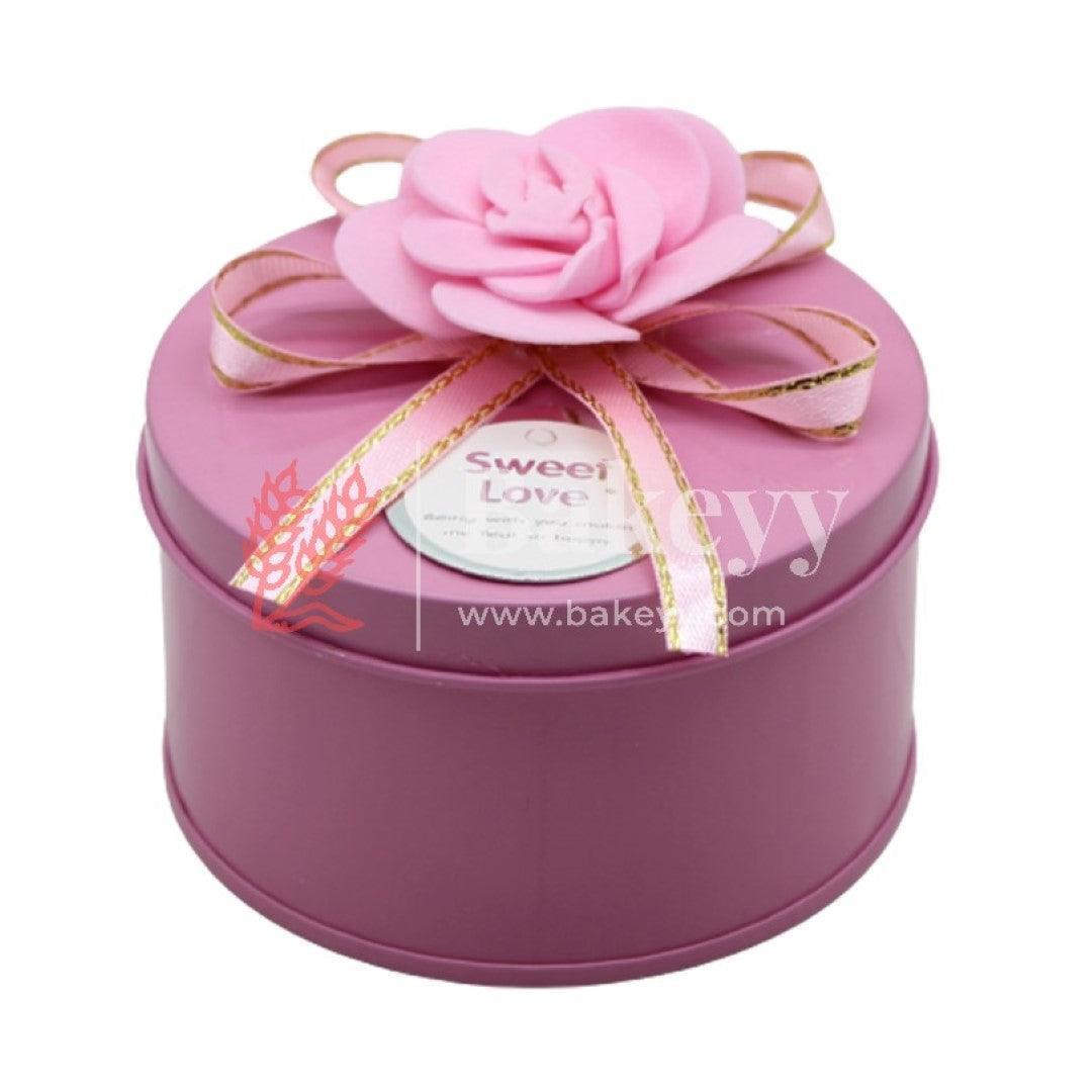 Pink Round Empty Decorative Tin Box | Gift Box | Chocolate Box | Sweet Box | Jewellery Box | Luxury Box - Bakeyy.com - India - Pink Round Empty Decorative Tin Box | Gift Box | Chocolate Box | Sweet Box | Jewellery Box | Luxury Box - Default Title