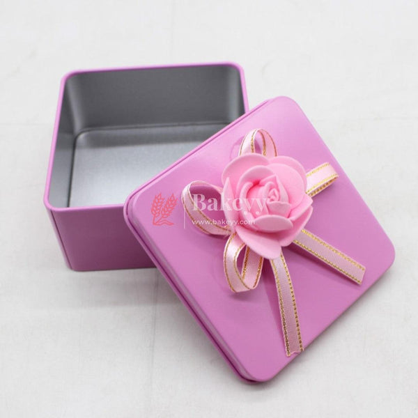 Pink Square Empty Decorative Tin Box | Gift Box | Chocolate Box | Sweet Box | Jeweler Box | Luxury Box | Pack of 18 - Bakeyy.com