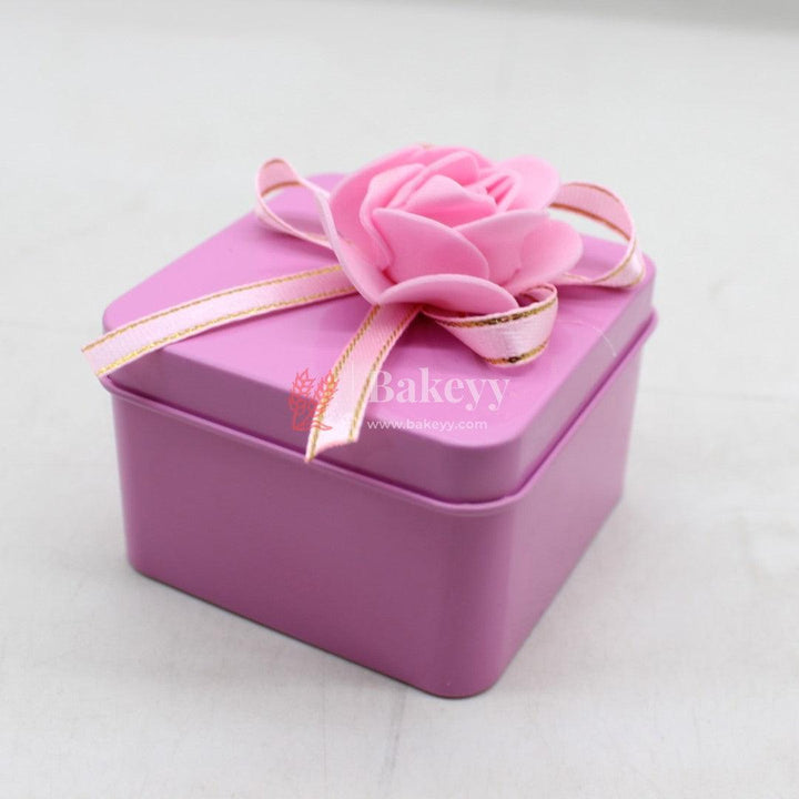 Pink Square Empty Decorative Tin Box | Gift Box | Chocolate Box | Sweet Box | Jeweler Box | Luxury Box | Pack of 18 - Bakeyy.com