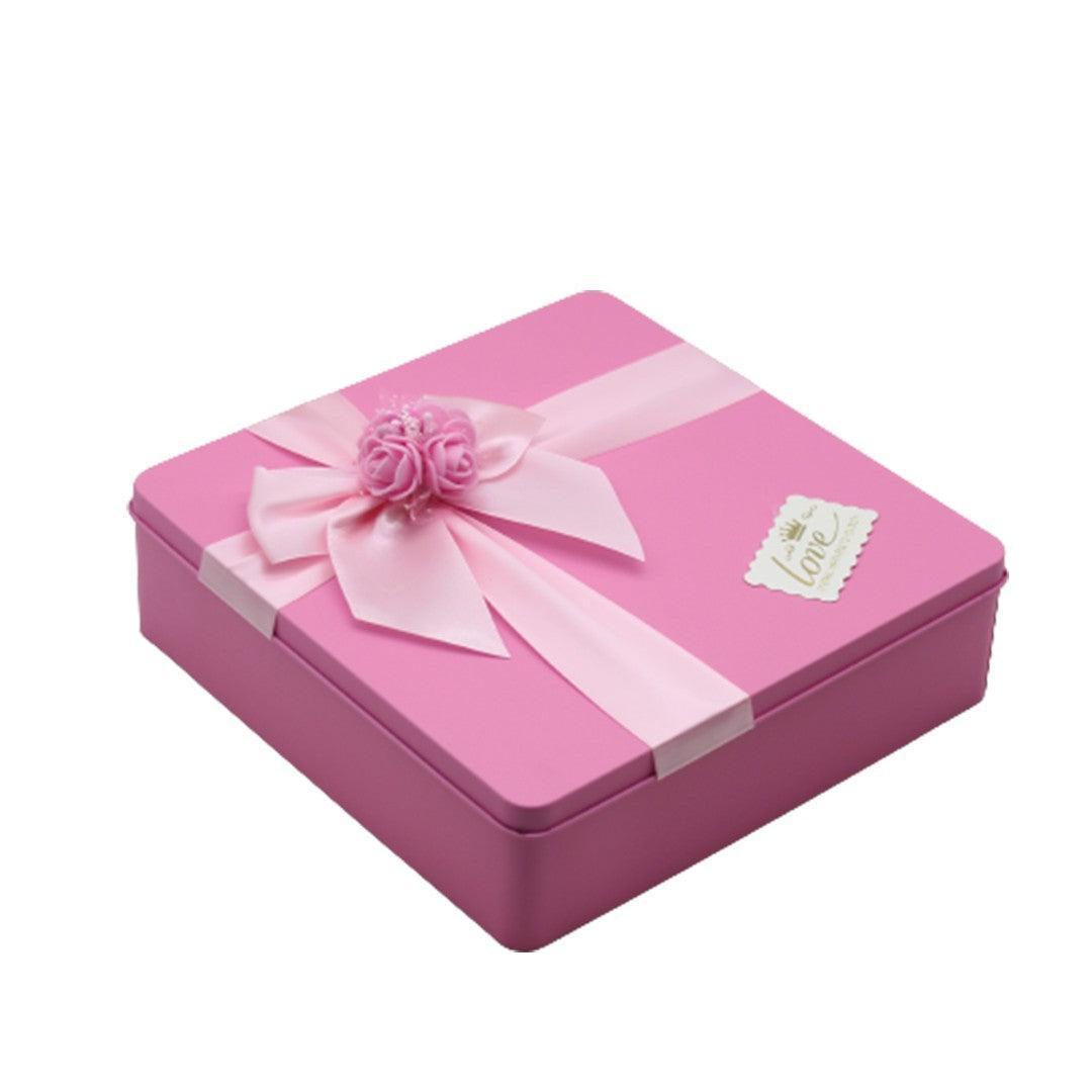 Pink Square Empty Decorative Tin Box | Gift Box | Chocolate Box | Sweet Box | Jewellery Box | Luxury Box - Bakeyy.com - India - Pink Square Empty Decorative Tin Box | Gift Box | Chocolate Box | Sweet Box | Jewellery Box | Luxury Box - Default Title