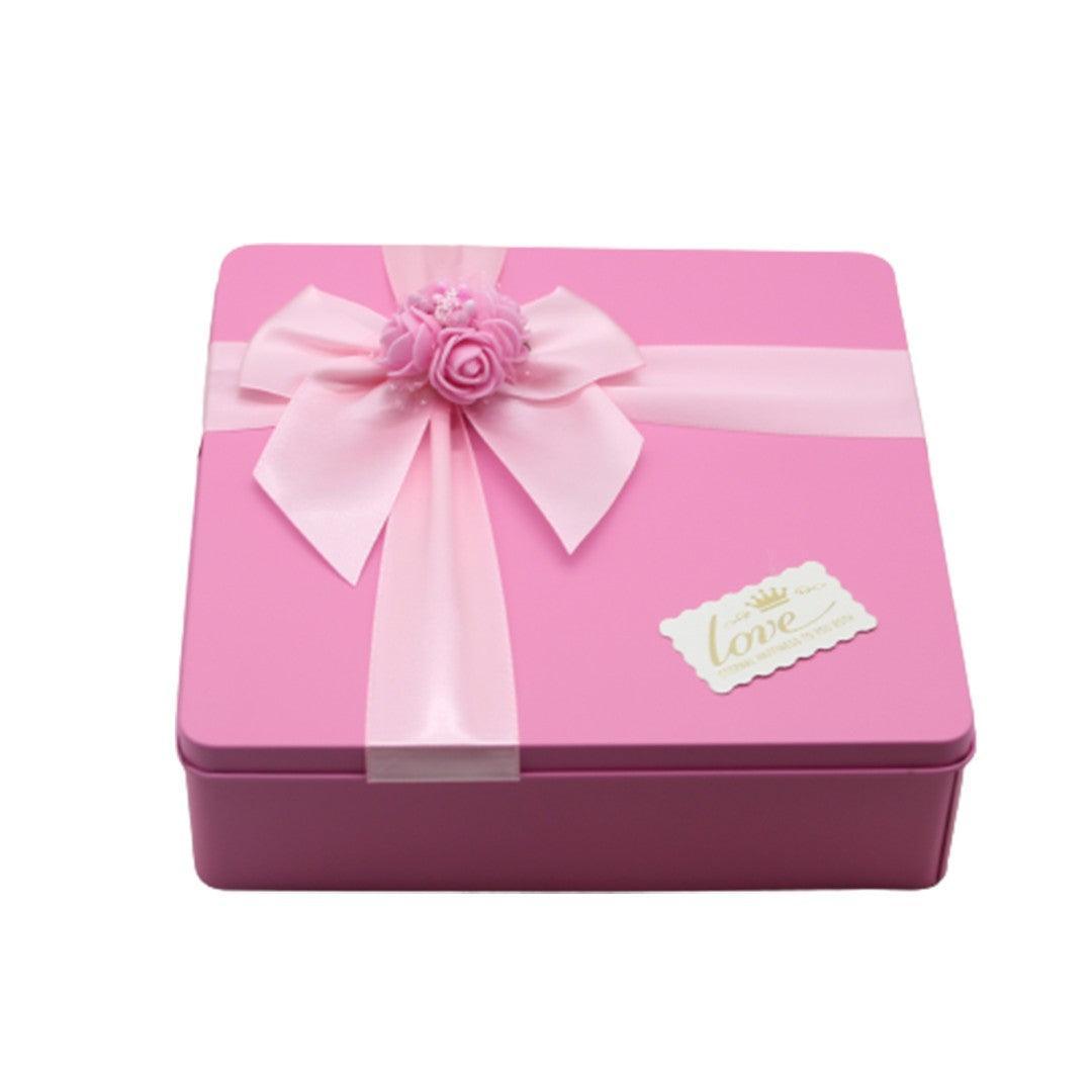 Pink Square Empty Decorative Tin Box | Gift Box | Chocolate Box | Sweet Box | Jewellery Box | Luxury Box - Bakeyy.com - India - Pink Square Empty Decorative Tin Box | Gift Box | Chocolate Box | Sweet Box | Jewellery Box | Luxury Box - Default Title