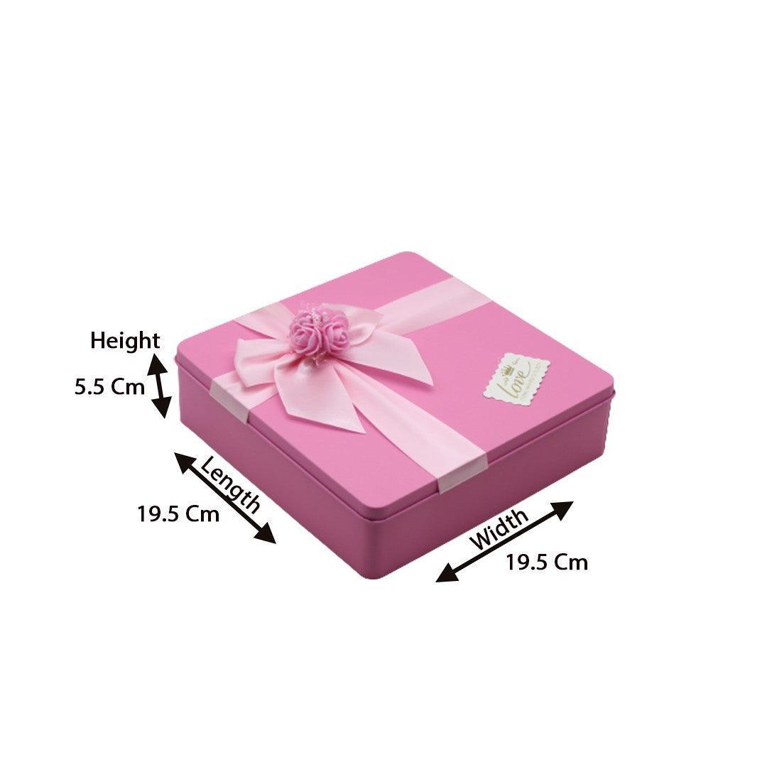 Pink Square Empty Decorative Tin Box | Gift Box | Chocolate Box | Sweet Box | Jewellery Box | Luxury Box - Bakeyy.com - India - Pink Square Empty Decorative Tin Box | Gift Box | Chocolate Box | Sweet Box | Jewellery Box | Luxury Box - Default Title
