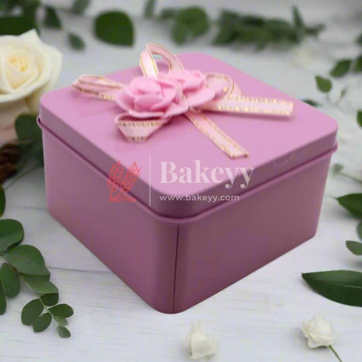 Pink square Rectangle Empty Decorative Tin Box | Gift Box | Chocolate Box | Sweet Box | Jewellery Box | Luxury Box | Pack of 8 - Bakeyy.com