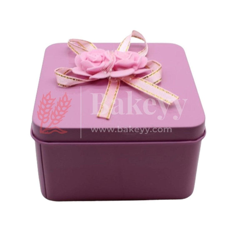 Pink square Rectangle Empty Decorative Tin Box | Gift Box | Chocolate Box | Sweet Box | Jewellery Box | Luxury Box | Pack of 8 - Bakeyy.com