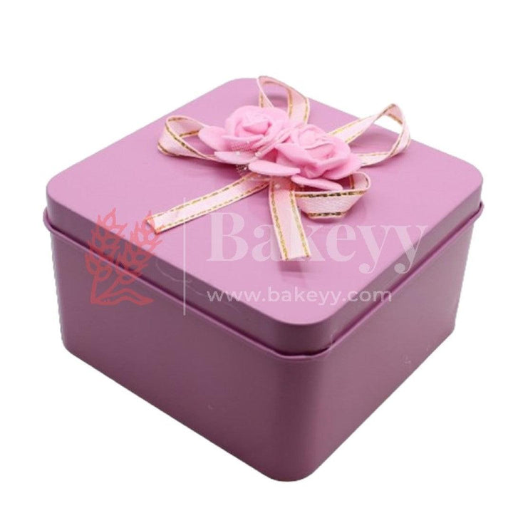 Pink square Rectangle Empty Decorative Tin Box | Gift Box | Chocolate Box | Sweet Box | Jewellery Box | Luxury Box | Pack of 8 - Bakeyy.com