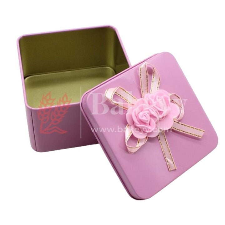 Pink square Rectangle Empty Decorative Tin Box | Gift Box | Chocolate Box | Sweet Box | Jewellery Box | Luxury Box | Pack of 8 - Bakeyy.com