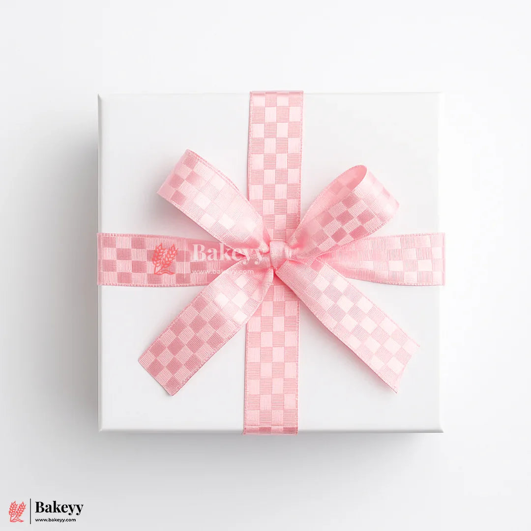 2cm |18 Mtr Elegant Pink Checkered Satin Ribbon Roll – Premium Quality for Gift Wrapping & Crafts