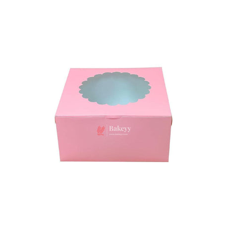 8x8x5 inch Pink Cake Box With Window | Birthday Cake boxes | Pack Of 50 | - Bakeyy.com - India - 8x8x5 inch Pink Cake Box With Window | Birthday Cake boxes | Pack Of 50 | - Default Title