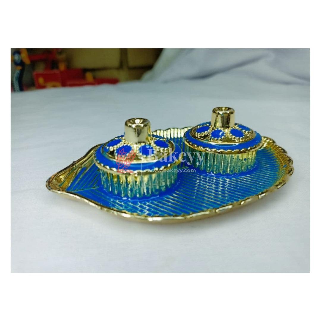 Plastic Kumkum Holder Stone Decorated 2-in-1 Haldi/Kumkum Holder- 2 - Bakeyy.com - India - Plastic Kumkum Holder Stone Decorated 2-in-1 Haldi/Kumkum Holder- 2 - Blue