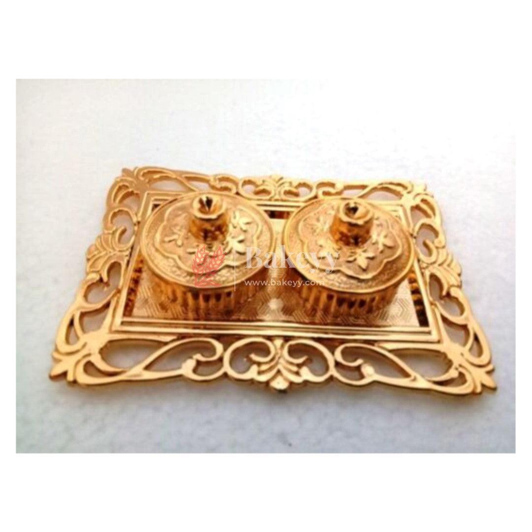 Plastic Kumkum Holder Stone Decorated 2-in-1 Haldi/Kumkum Holder- 2 - Bakeyy.com - India - Plastic Kumkum Holder Stone Decorated 2-in-1 Haldi/Kumkum Holder- 2 - Gold