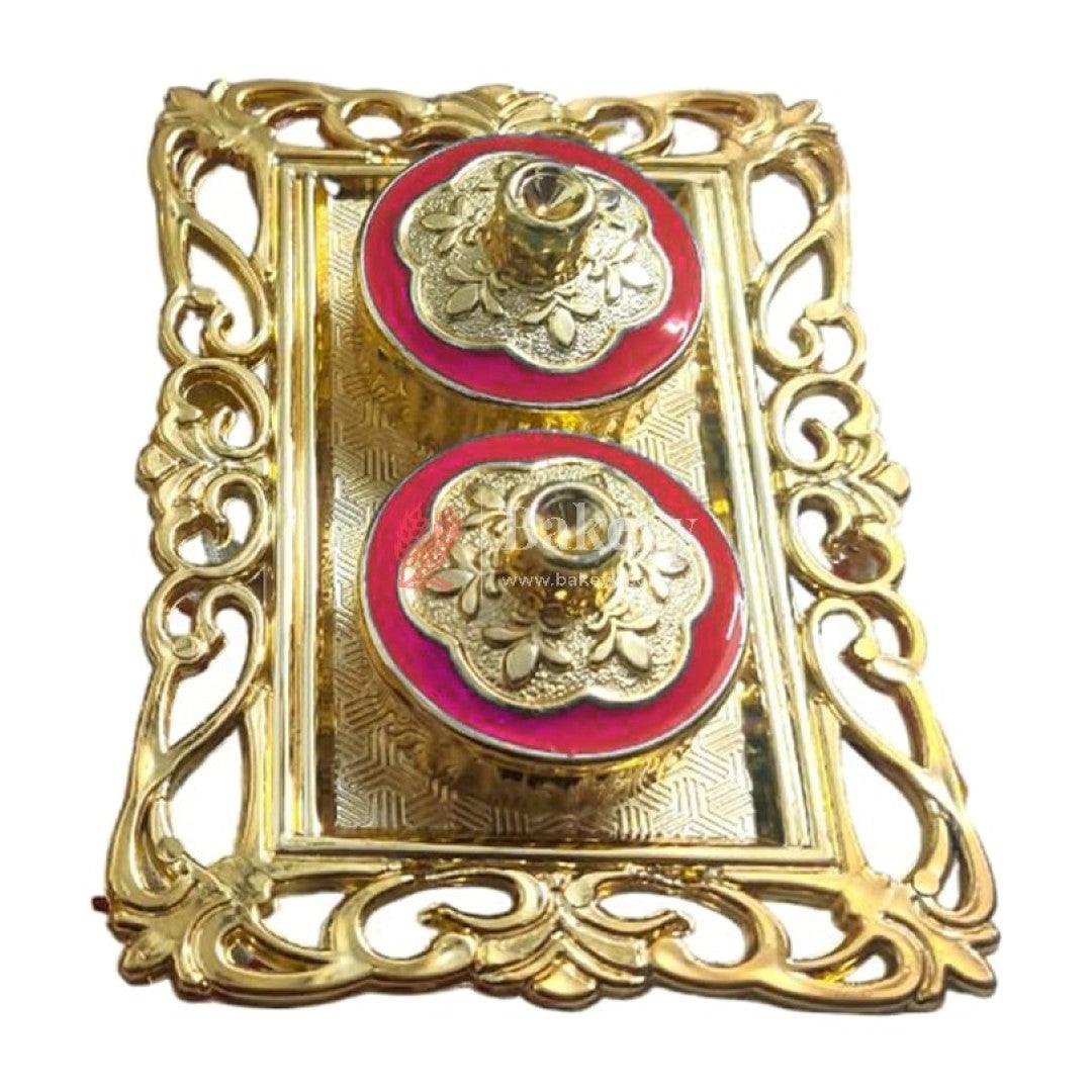 Plastic Kumkum Holder Stone Decorated 2-in-1 Haldi/Kumkum Holder- 2 - Bakeyy.com - India - Plastic Kumkum Holder Stone Decorated 2-in-1 Haldi/Kumkum Holder- 2 - Pink