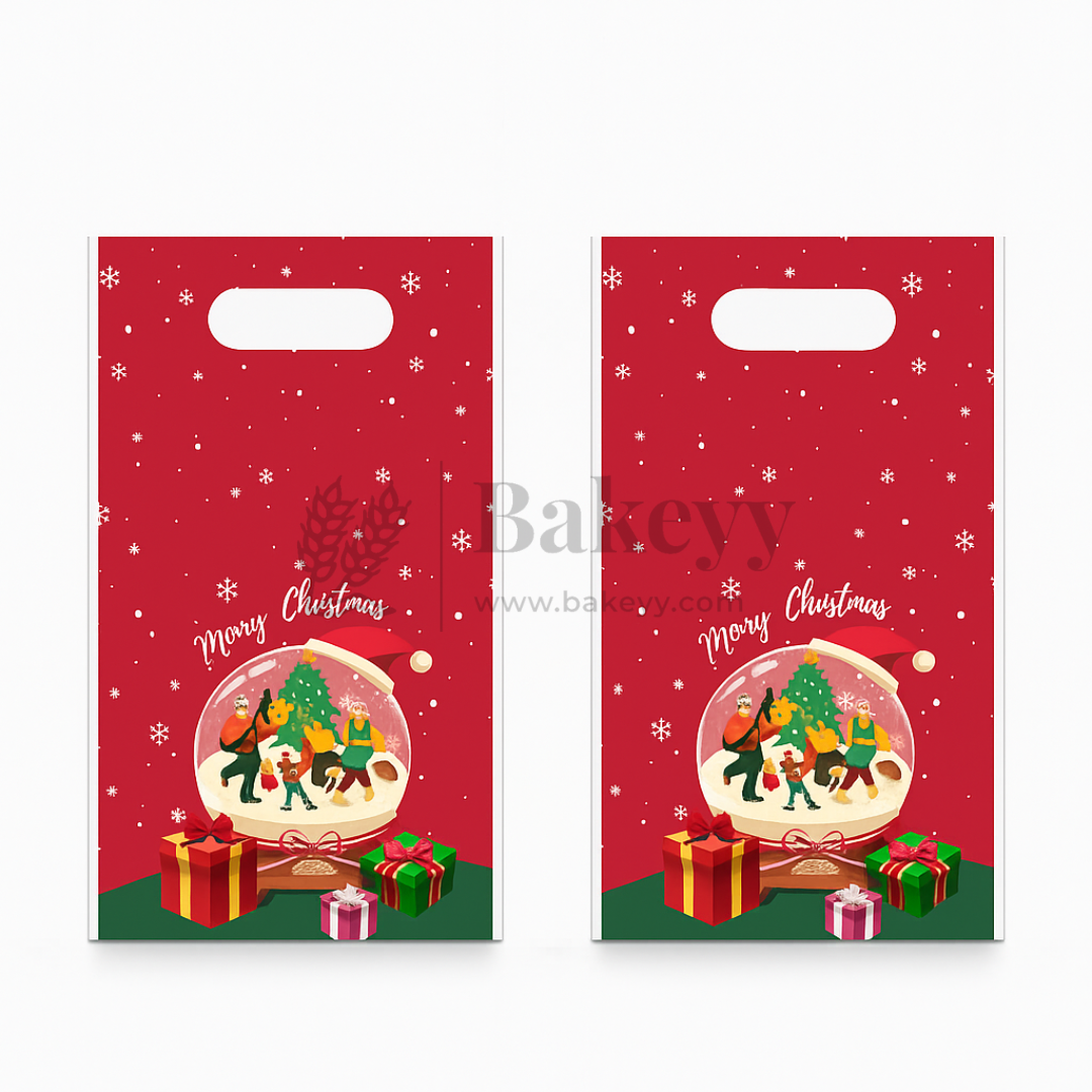Merry Christmas Carry Bags | Festive Plastic Bags for Chocolates, Cookies & Small Gifts | Pack Of 50