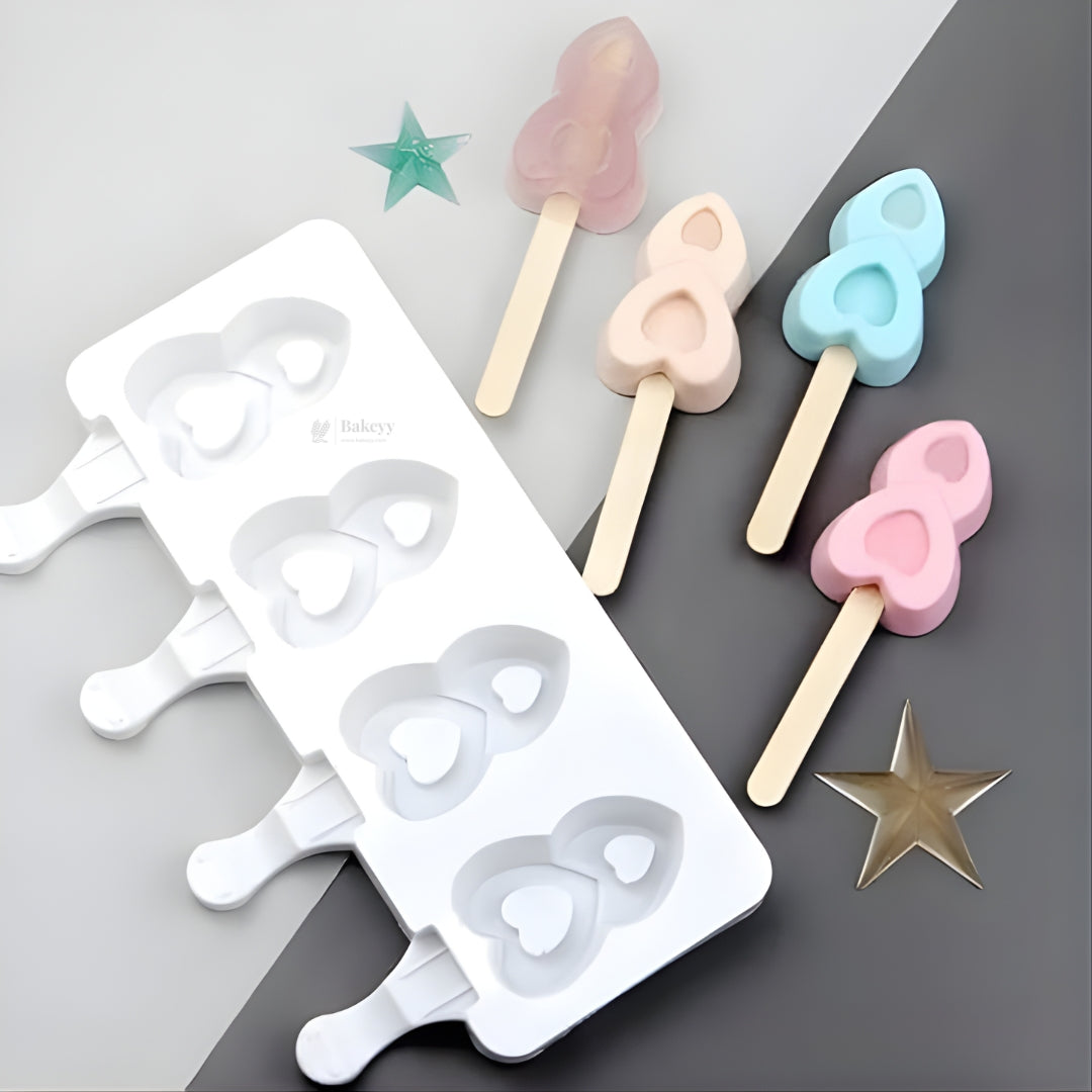 Heart Shape Popsicle Silicone Mould | Ice Cream & Kulfi Mould | Food-Grade Silicone | Pack of 1
