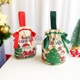 Premium Christmas Theme Fabric Gift Bags | Reusable Treat Bags with Ribbon Closure | Pack of 10