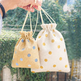 Polka Dot Jute Potli Bags with Golden Drawstring | Reusable Gift Pouches (Multiple Sizes) | Pack of 10 - Bakeyy.com - India - Polka Dot Jute Potli Bags with Golden Drawstring | Reusable Gift Pouches (Multiple Sizes) | Pack of 10 - Gold Polka Dot / 10x14 135.00