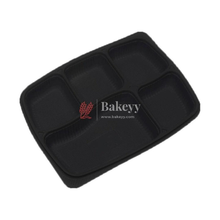 PP Black 5cp Meal Tray With Lid | Pack of 24 - Bakeyy.com