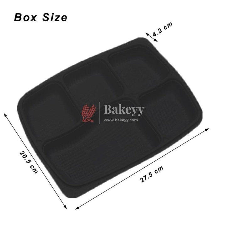 PP Black 5cp Meal Tray With Lid | Pack of 24 - Bakeyy.com