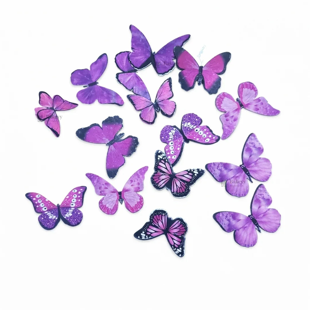 Precut edible wafer purple butterfly cake toppers from Bakeyy, ideal for decorating desserts