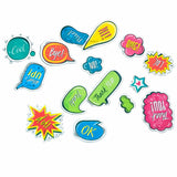 Colorful precut edible wafer toppers with speech bubble designs for cakes by Bakeyy.com