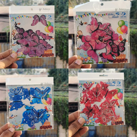 Bakeyy edible wafer butterfly decorations in assorted colors, perfect for cake and cupcake decorating.