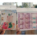 Precut edible wafer sheets with guitar shapes and Indian 2000 rupee note design from Bakeyy.com