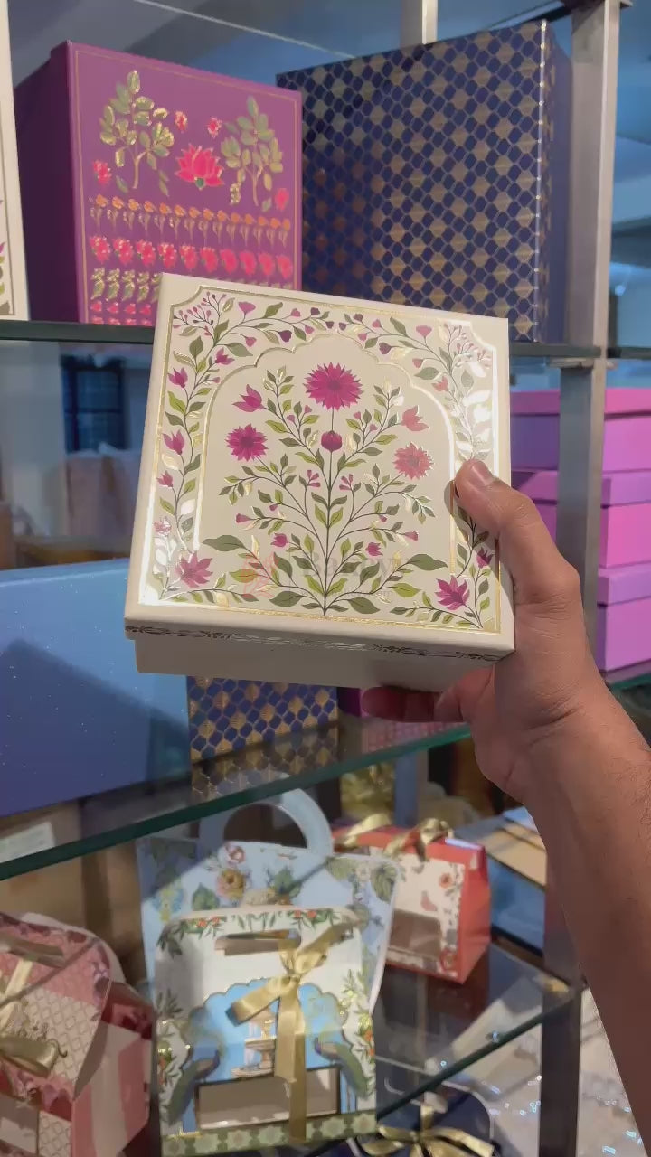 8x8x4 Inch | Medium Premium Decorative Floral Print Gift Box – Square Keepsake Storage Box with Lid | Pack Of 1