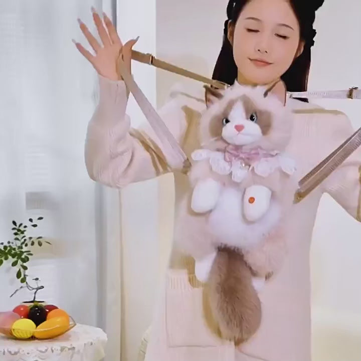 Cute Plush Cat Backpack | Meow Sound Interactive | Wearable Storage Soft Backpack Toy | Pack of 1