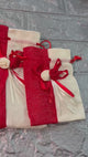 15x20cm| Red & Cream Jute Potli Bag with Floral Accent | Traditional Potli Bag | Wedding Favor Bag | Jewelry Pouch | Floral Accent Gift Bag | Pack of 10