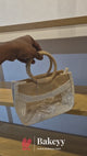 20x20x15 CM | Beige & Cream 4 Jar Jute Gift Bag with Window & Round Handles – 1 Piece