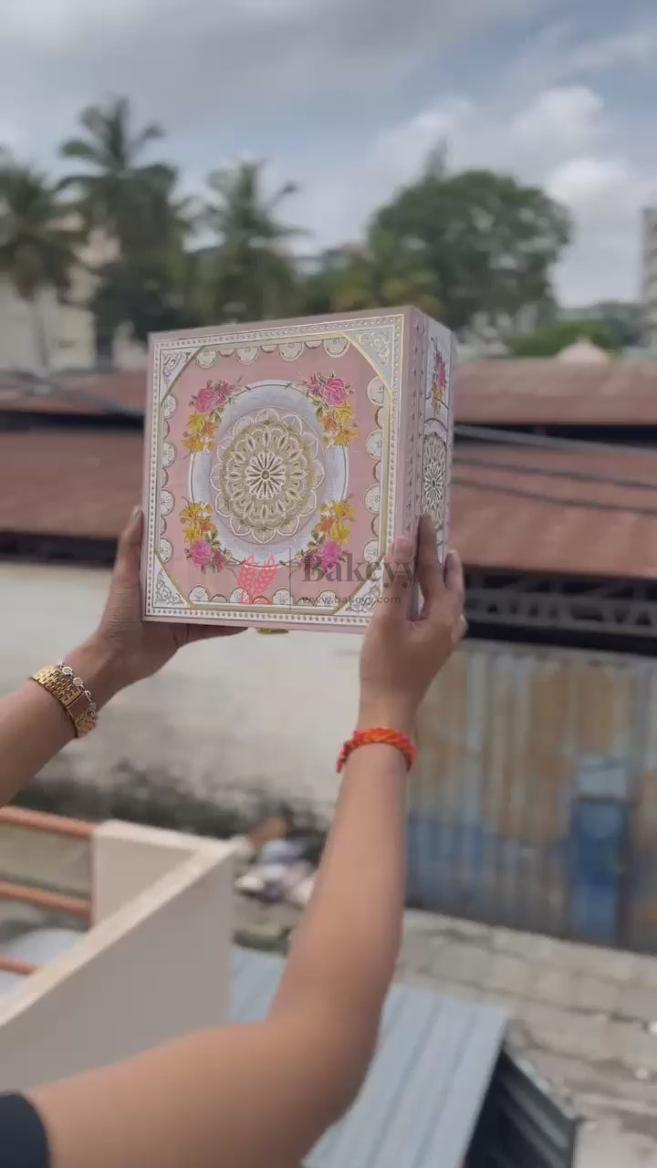 24x24x9cm | Elegant Floral Mandala Square Gift Box with Satin Lining | Pack of 1