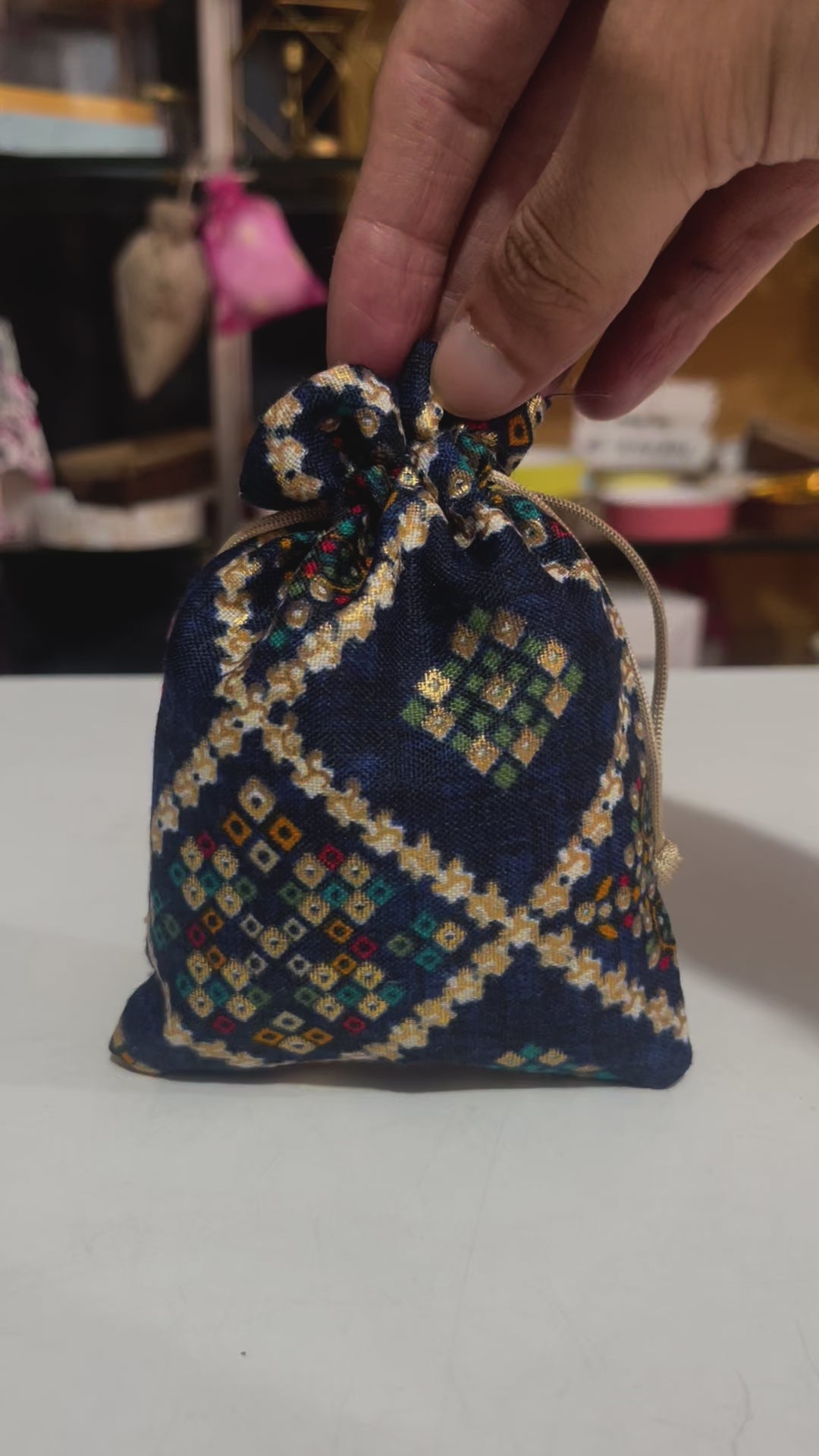 10x14 CM Bandhini Potli Bag Return Gifts For Ladies | Navy Blue Colour | Pack Of 10