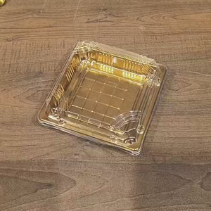 Golden Square PET Dessert Container with Gold and Black Base | Pack of 50