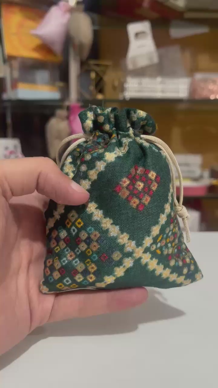 10x14 CM Bandhini Potli Bag Return Gifts For Ladies | Green Colour | Pack Of 10