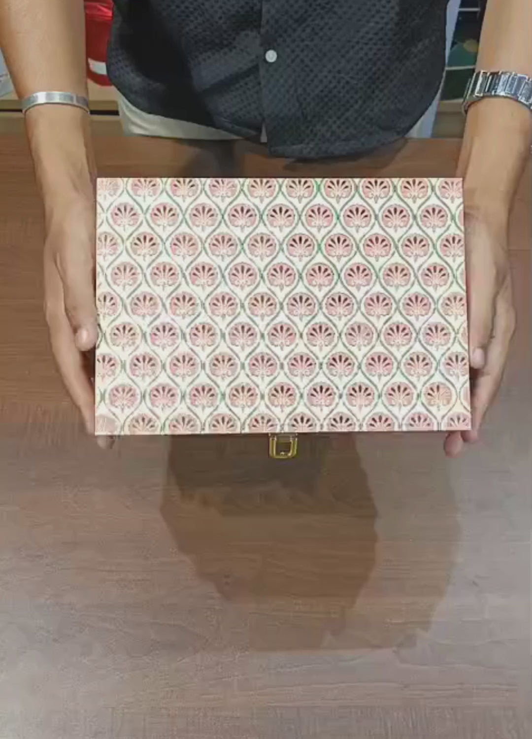 Premium Rectangle hamper Box | Red Floral Royal Finish | Gold Details 4