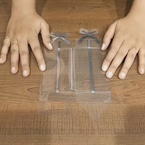 Transparent PVC Gift Box with Gold & Silver Bow Top | Premium Clear Goodie Box | 3 Sizes Available | Pack of 10