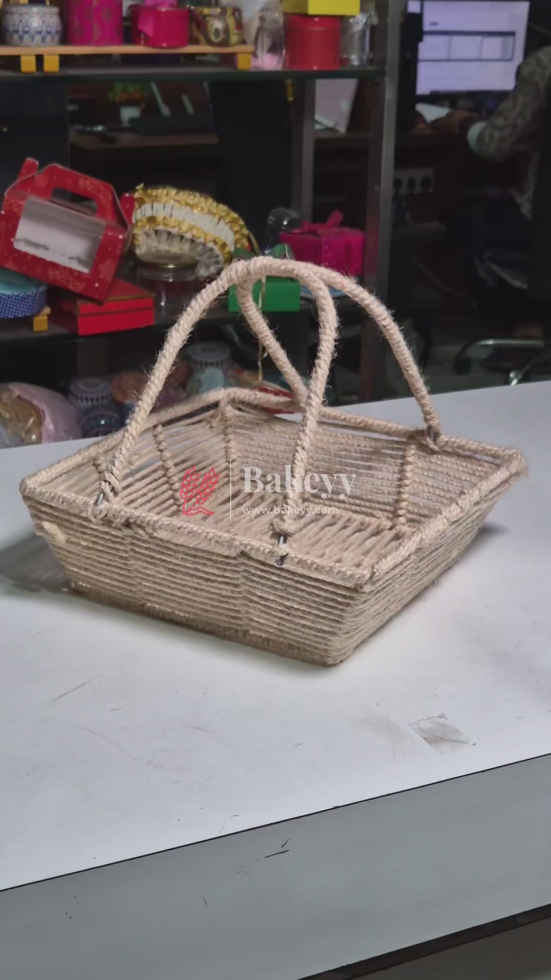 Decorative Jute Metal Hamper Basket For Gifting | Handcrafted Round Basket – Stylish & Functional Storage