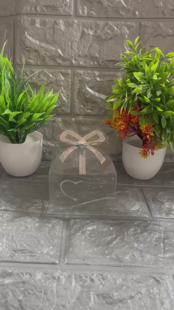 Bow with Heart Square Box | Chocolate PVC Box | Pack of 10
