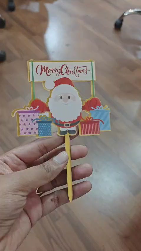 Merry Christmas with Santa & Gift Boxes Cake Topper | Christmas Decor | Pack of 5
