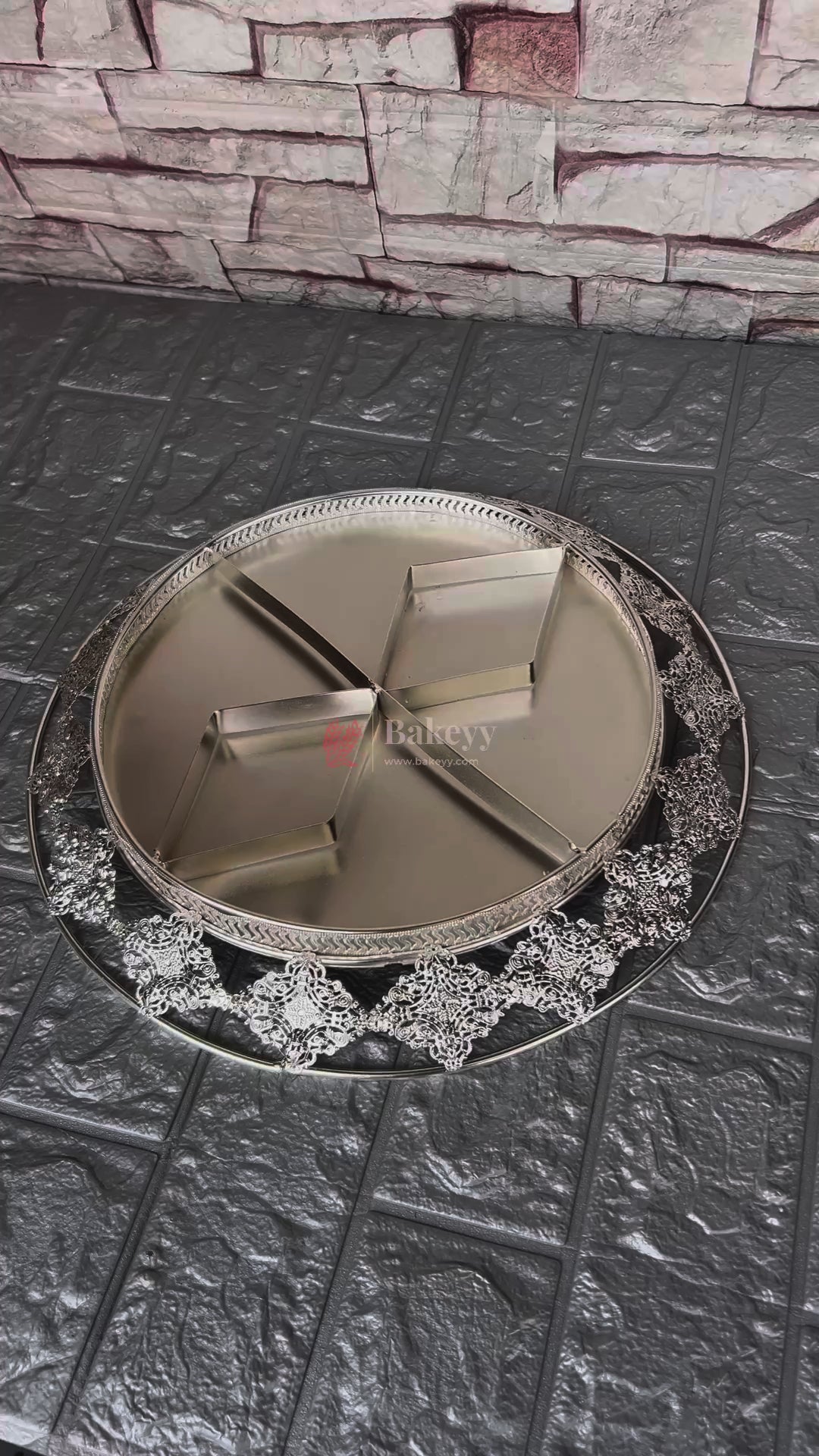 Luxurious Round Metal Serving Tray with Elegant Floral Design | Luxurious Silver-Plated Metal Dry Fruit Tray